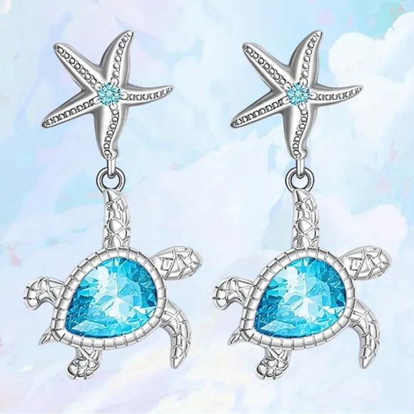 Jewelry - Silver Starfish and Blue Turtle Earrings NEW NWT